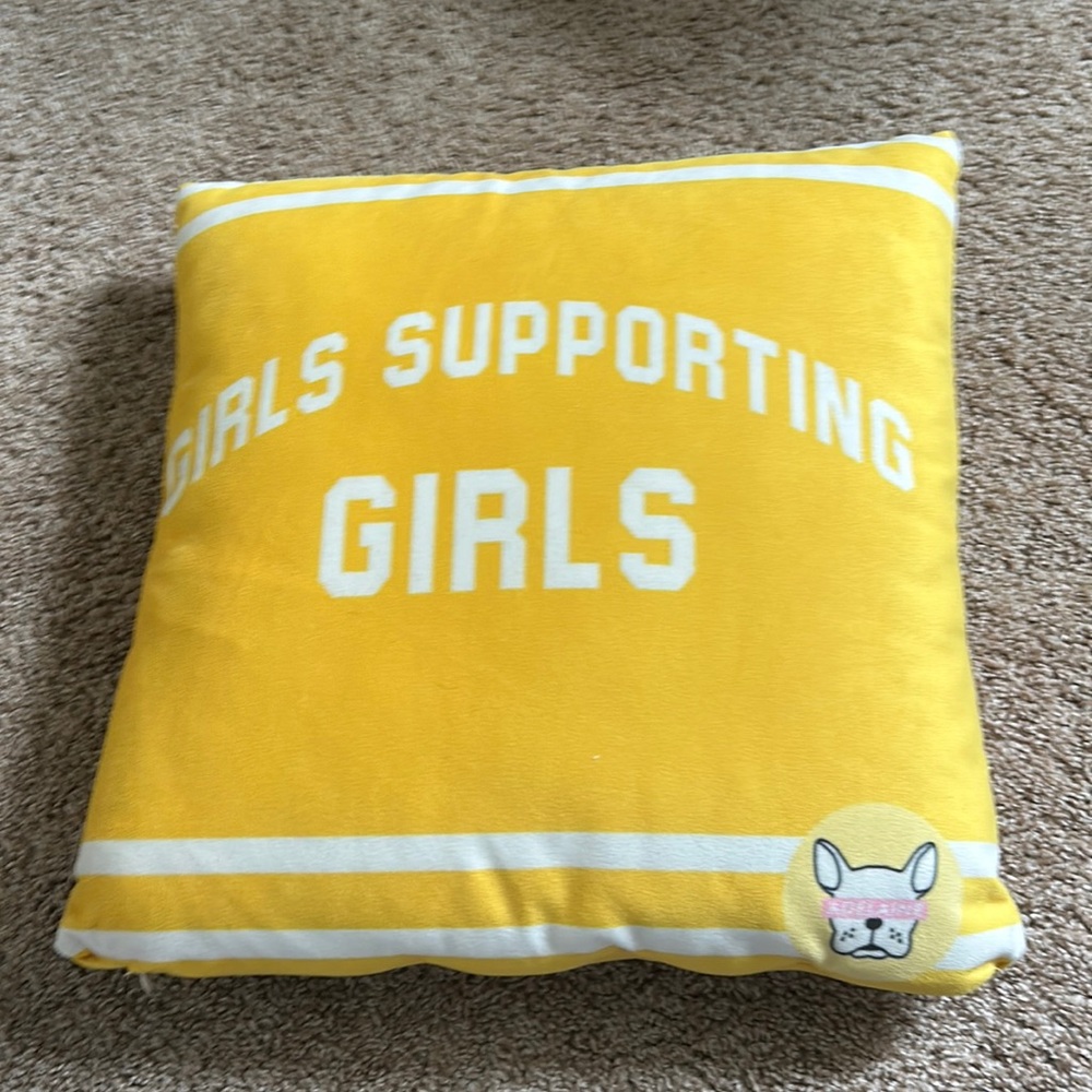 Girls supporting girls yellow pillow